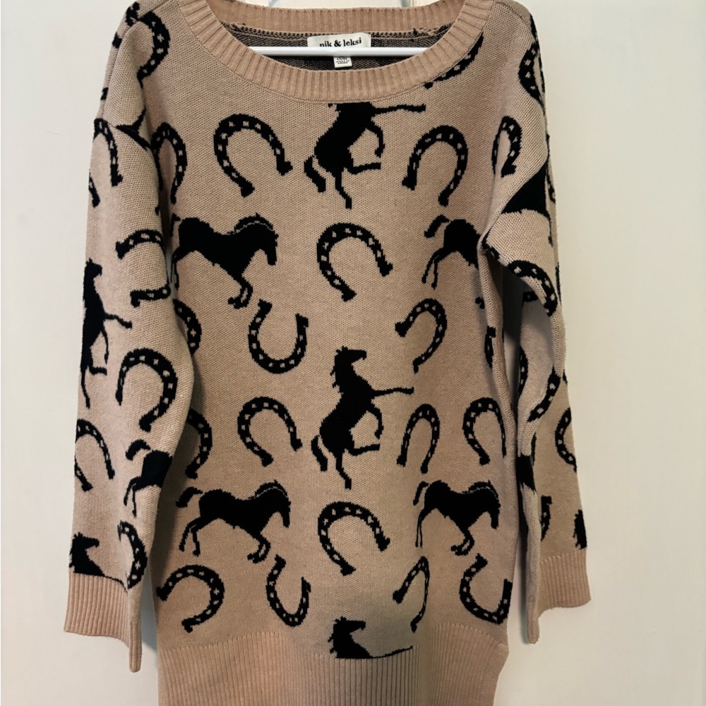 Milk & Honey Taupe Horse-Print Kids Sweater